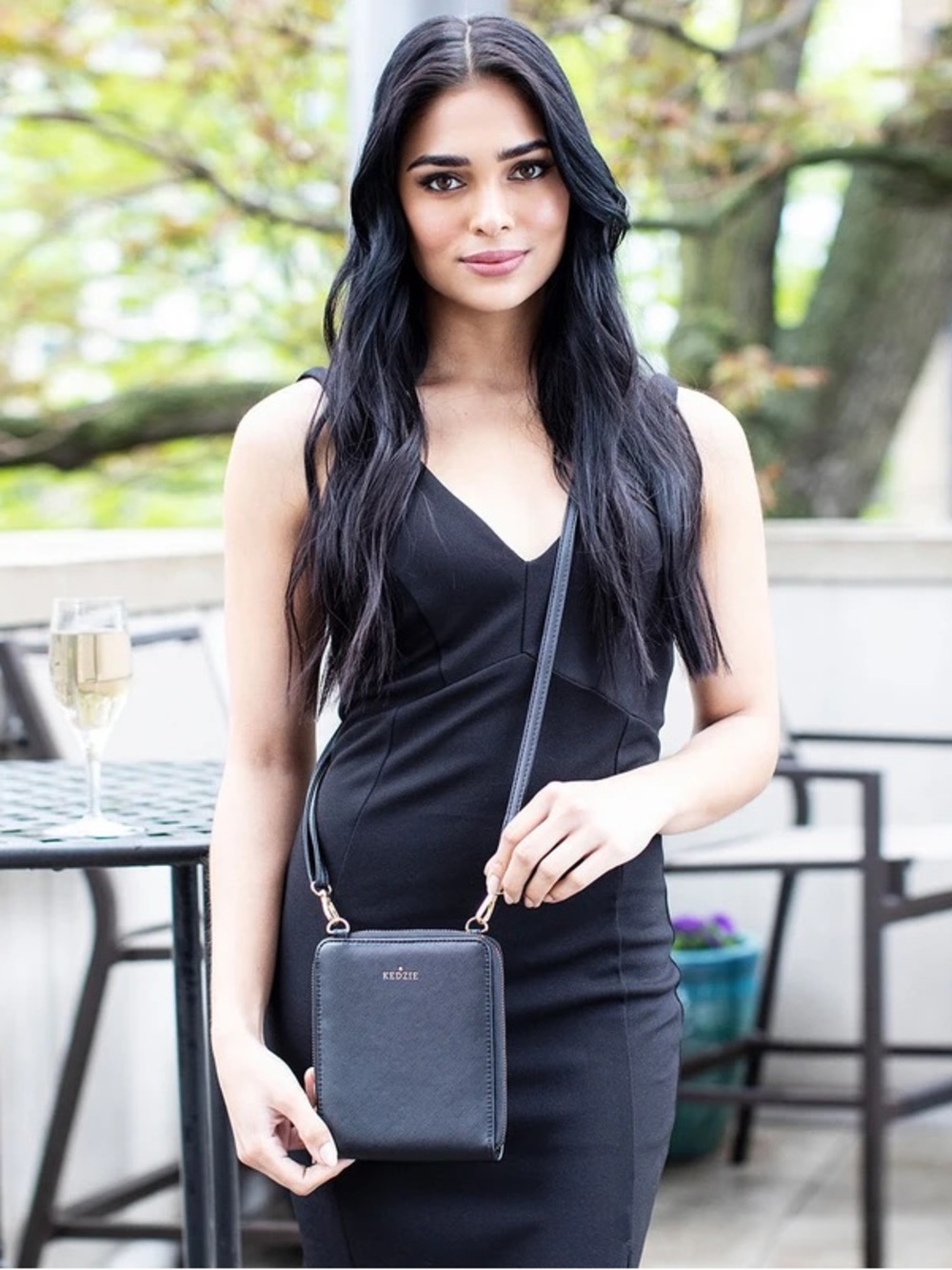 KEDZIE BEST LITTLE BAG in Saffiano Vegan Leather Navy Blue Adjustable Strap